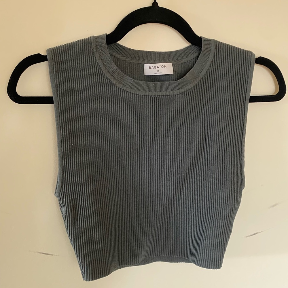 Babaton Gray Sculp Knit Ribbed Women's Top Medium Cropped Tank Aritzia